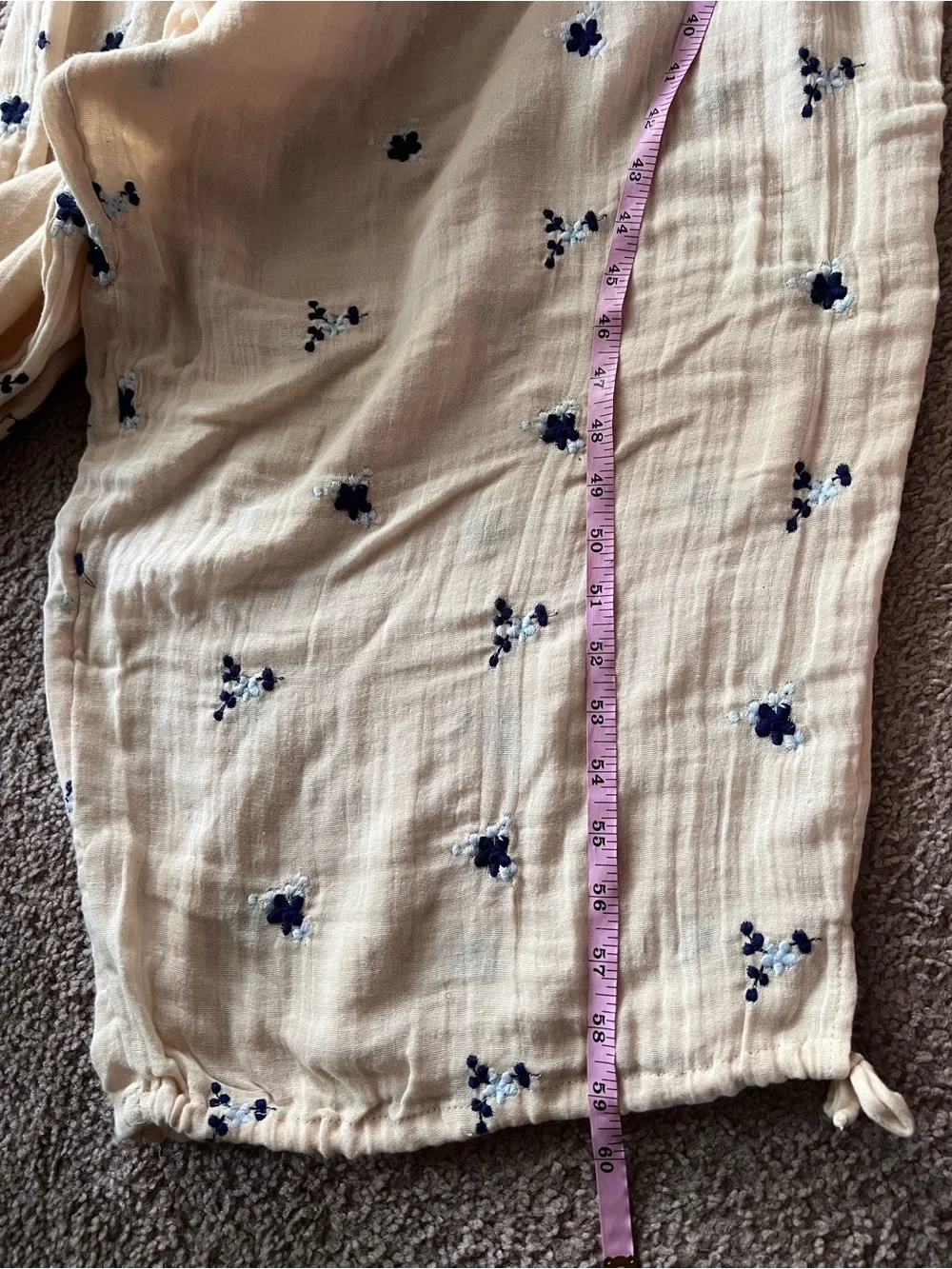 Free People Dahlia Smocked Wide Balloon Leg Jumpsuit Ecru Boho Embroidered  Sz L